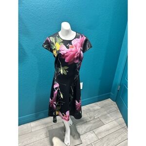 Ted Baker Allisia Skater‎ Dress Citrus Bloom Black Floral Lemon Short Sleeve 2